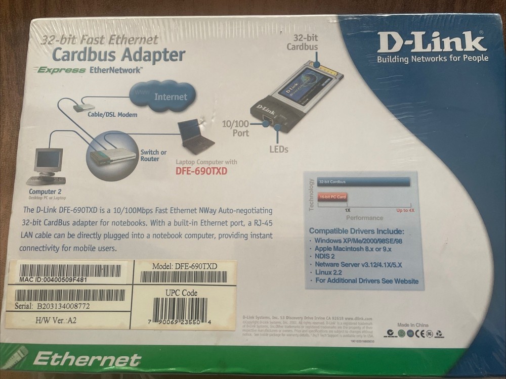 DLink DFE-690TXD 32 Bit Fast Ethernet Cardbus Adapter