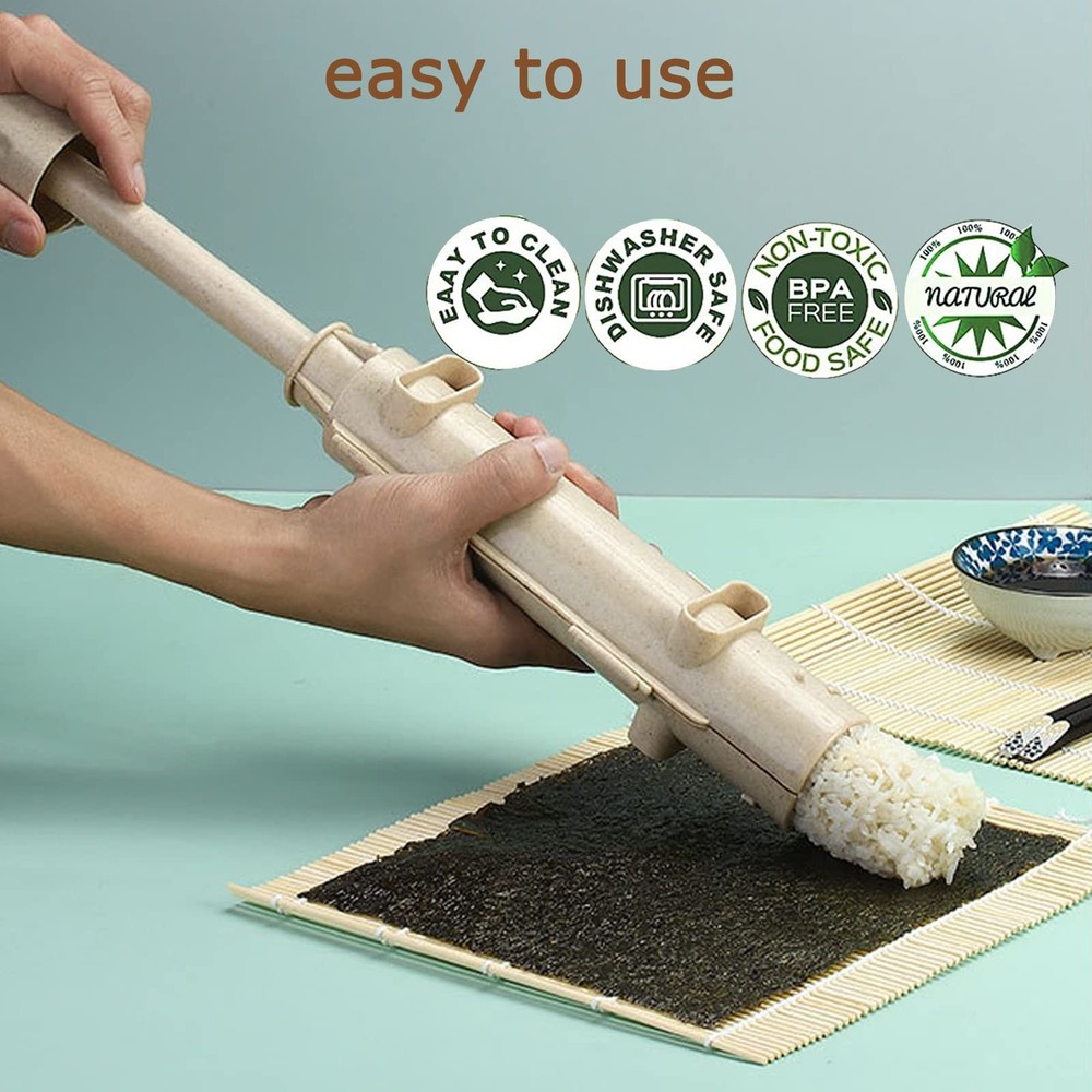 Sushi Making Kit with 2 Bamboo Rolling Mats & Bazooka, 11,