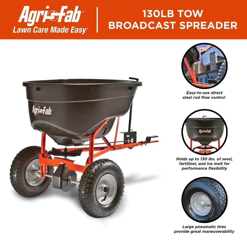 45-0463 Pull Behind Broadcast Spreader,130 lb. Hopper Capacity Designed for S...