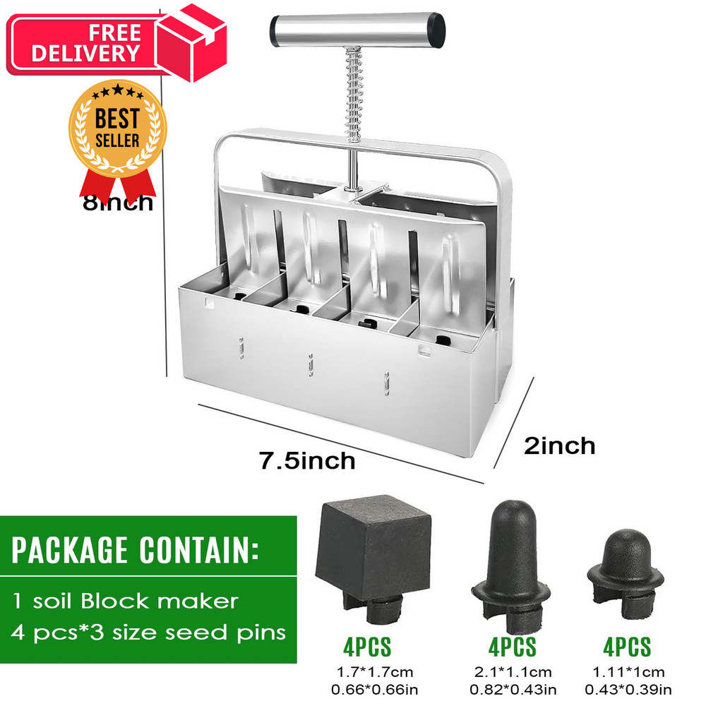 Upgraded Soil Blocker Handheld, 8 Block Maker for Seed Starting, 2 8