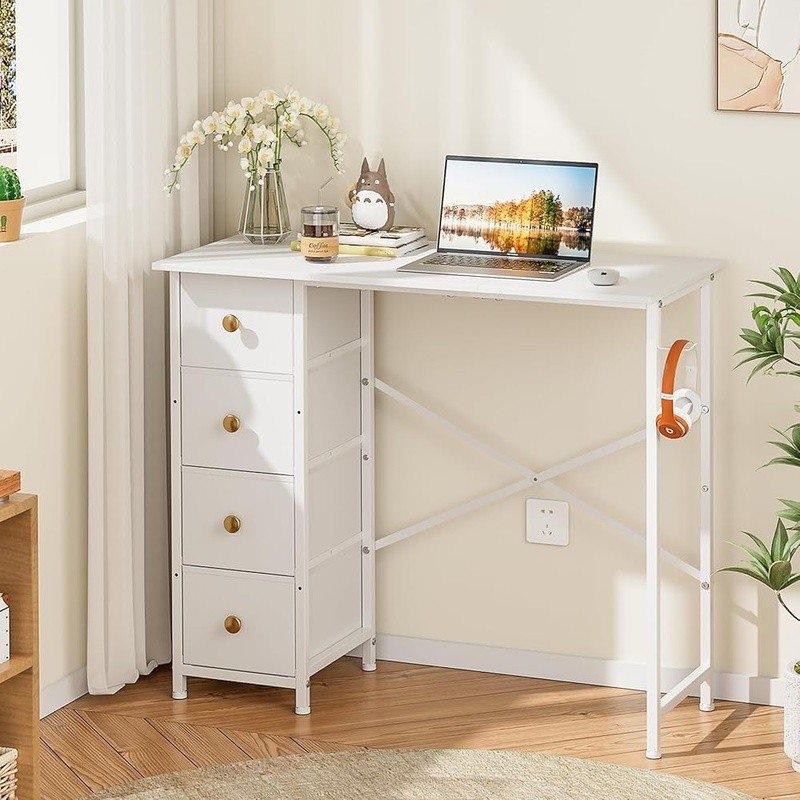 Compact Office Desk W/ 4 Drawers Storage Hook Adjustable Assembly Home Study New