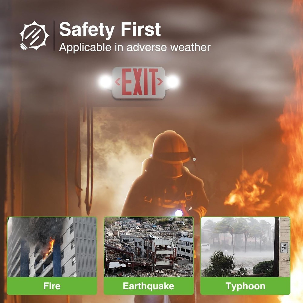 6 Pack Red Exit Signs with Emergency Lights, Two LED Adjustable Head Emergency