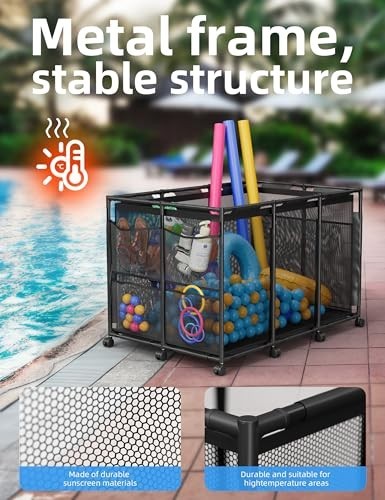 POOLHOUR XXL Pool Float Storage Organizer Mesh Rolling Bin Black