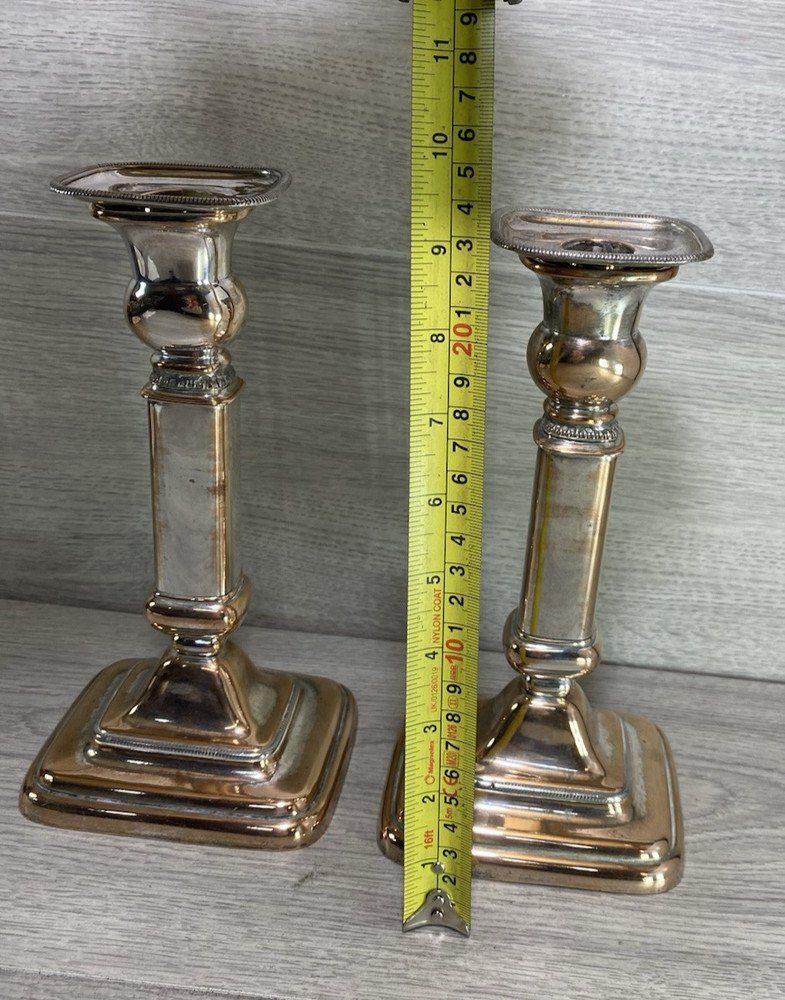 Pair 19th c. Old Sheffield Silver Plate on Copper Telescoping Candlesticks