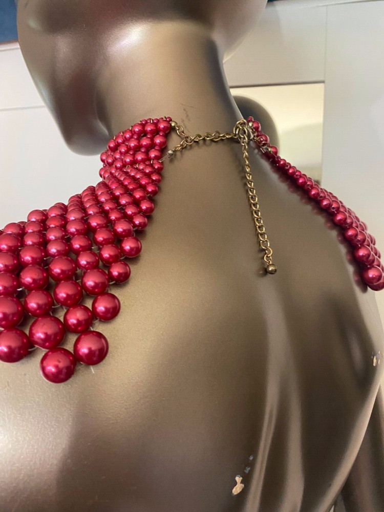 vintage red beaded large layered necklace