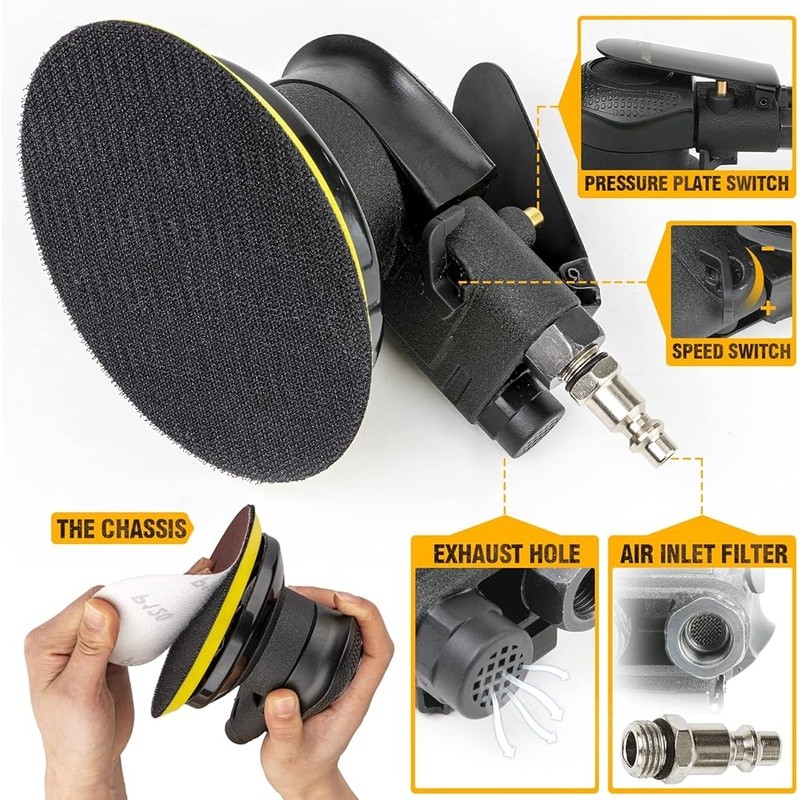 2025 Pneumatic Air Orbital Sander Adjustable Speed Dual Action Tools Accessories