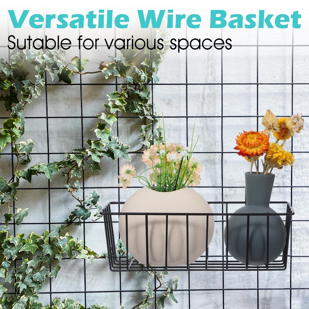 10 PCS Hanging Wire Baskets For Organizing Metal Storage Grid Panel Black