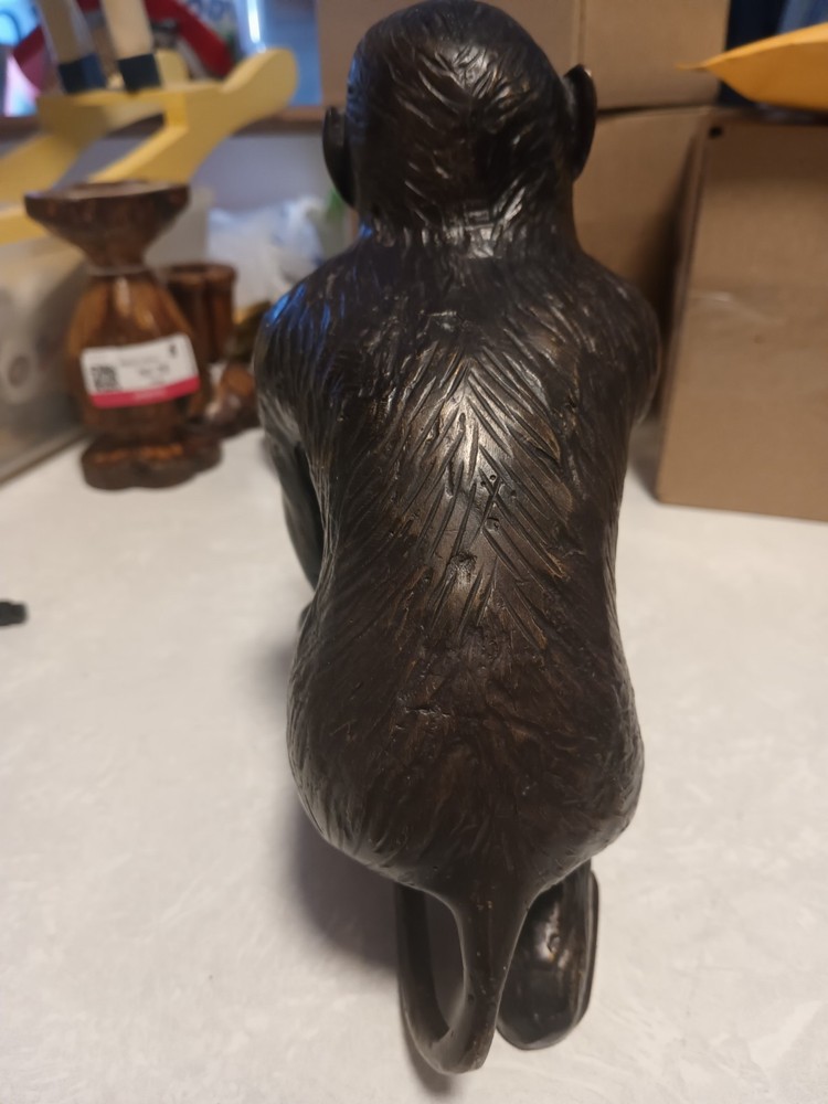 Cast Bronze Monkey offering Fruit 8"h 9"l
