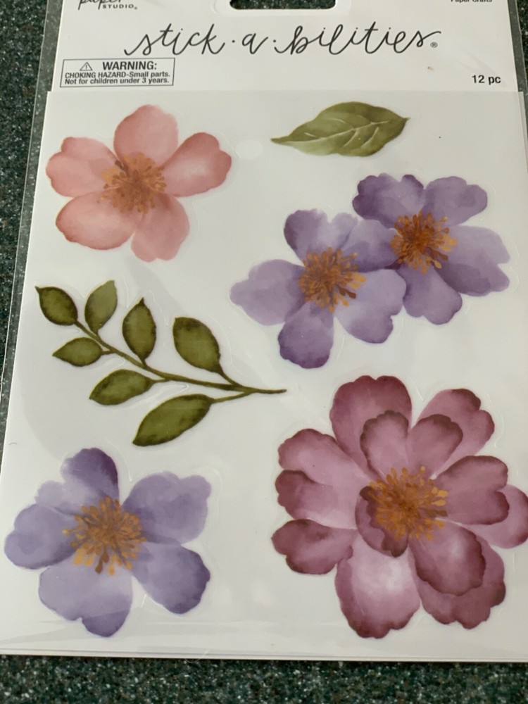 2 SHEETS THE PAPER STUDIO STICK-ABILITIES PASTEL FLOWERS 12 PCS