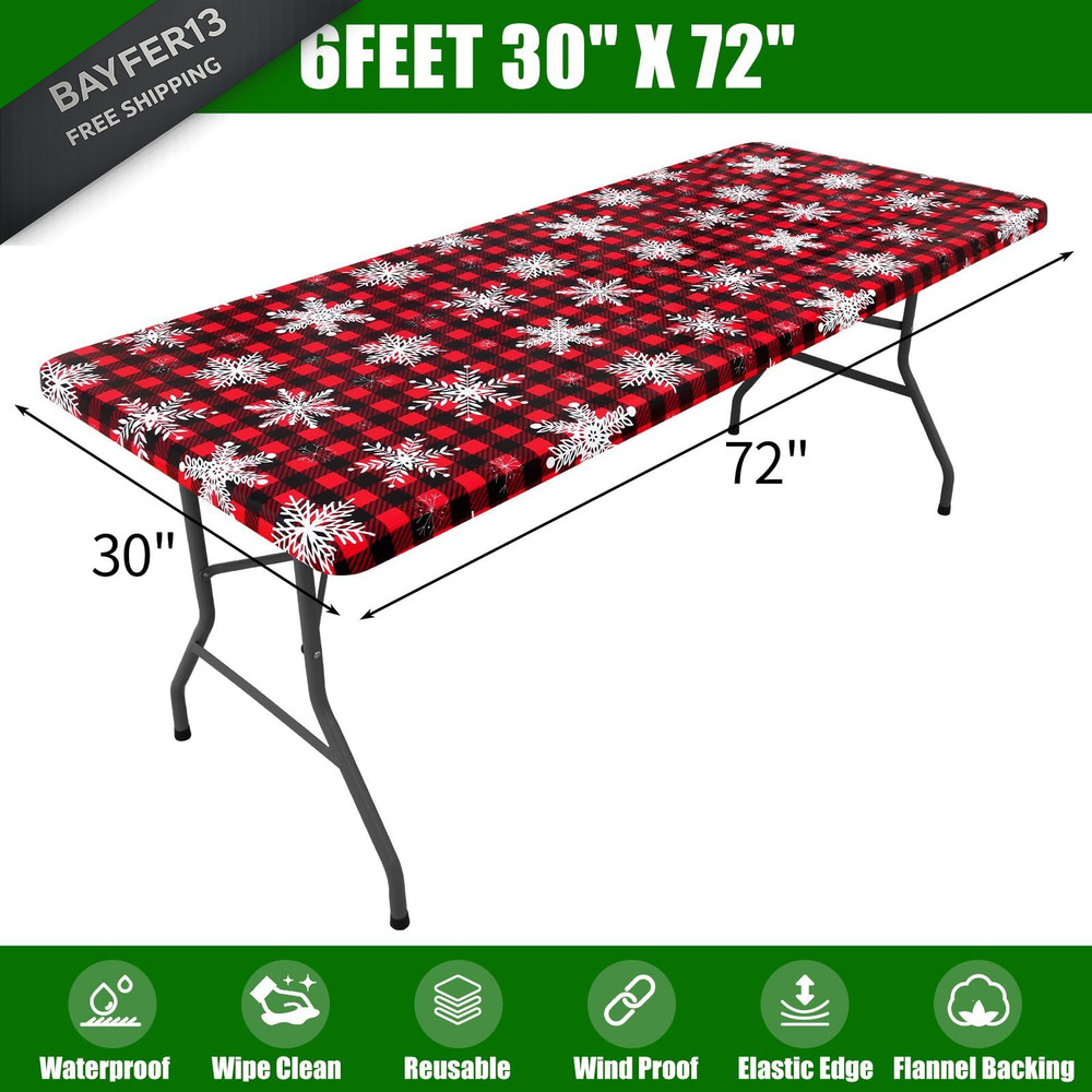 Smiry Plastic Christmas Tablecloth, 72" x 30" (Rectangular), Black & Red