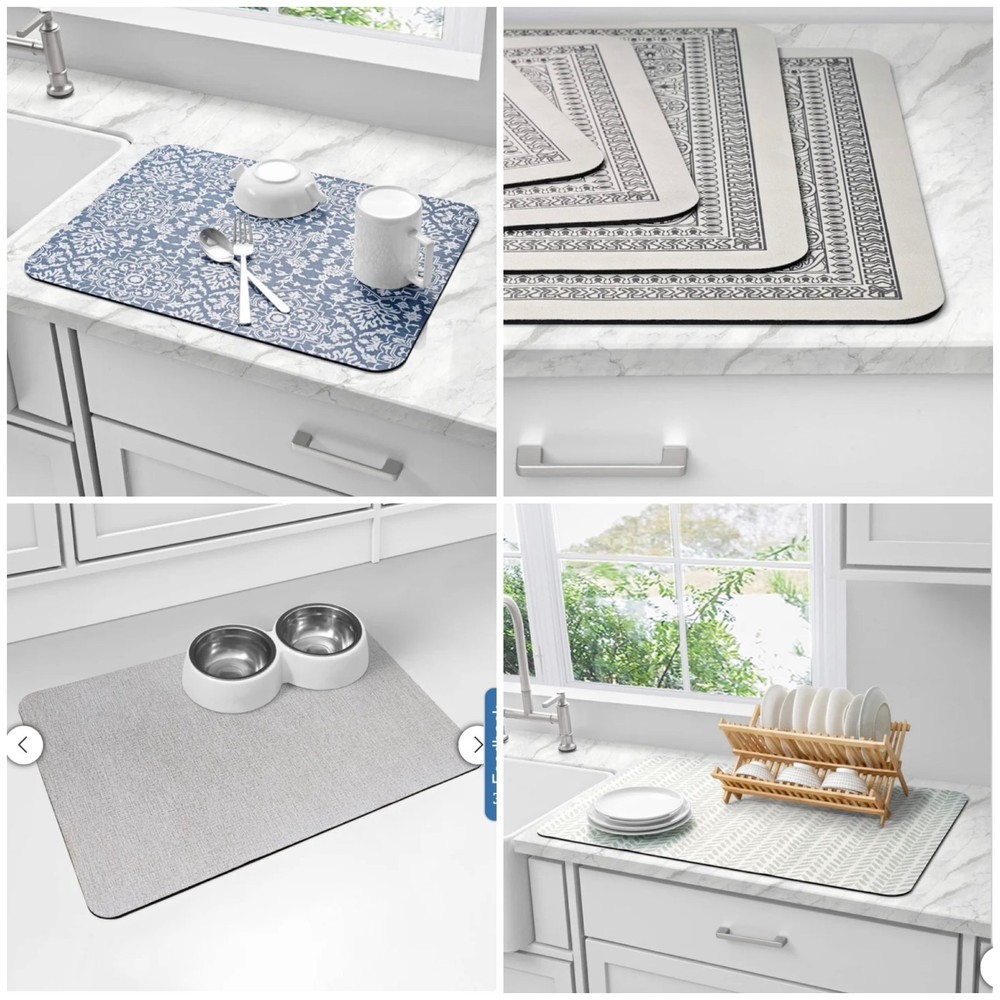 Creative Home, 4 Pack - Multi-Purpose Printed Kitchen Drying Mat (Choose Color)