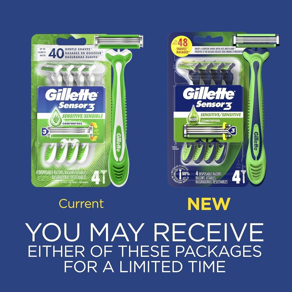 Sensor3 Sensitive Men'S Disposable Razor, 4 Razors