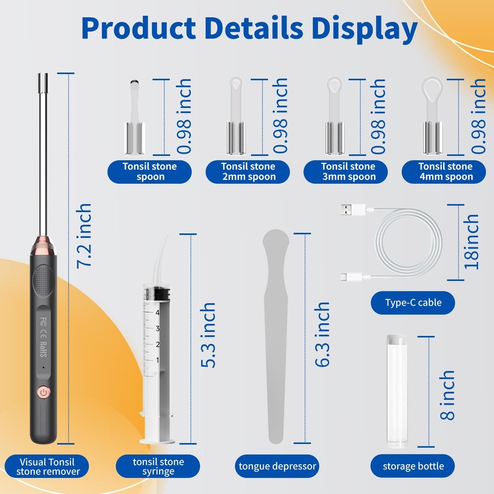 Tonsil Stone Remover with Camera，Tonsil Stone Removal Tool with LED Light，Ton...