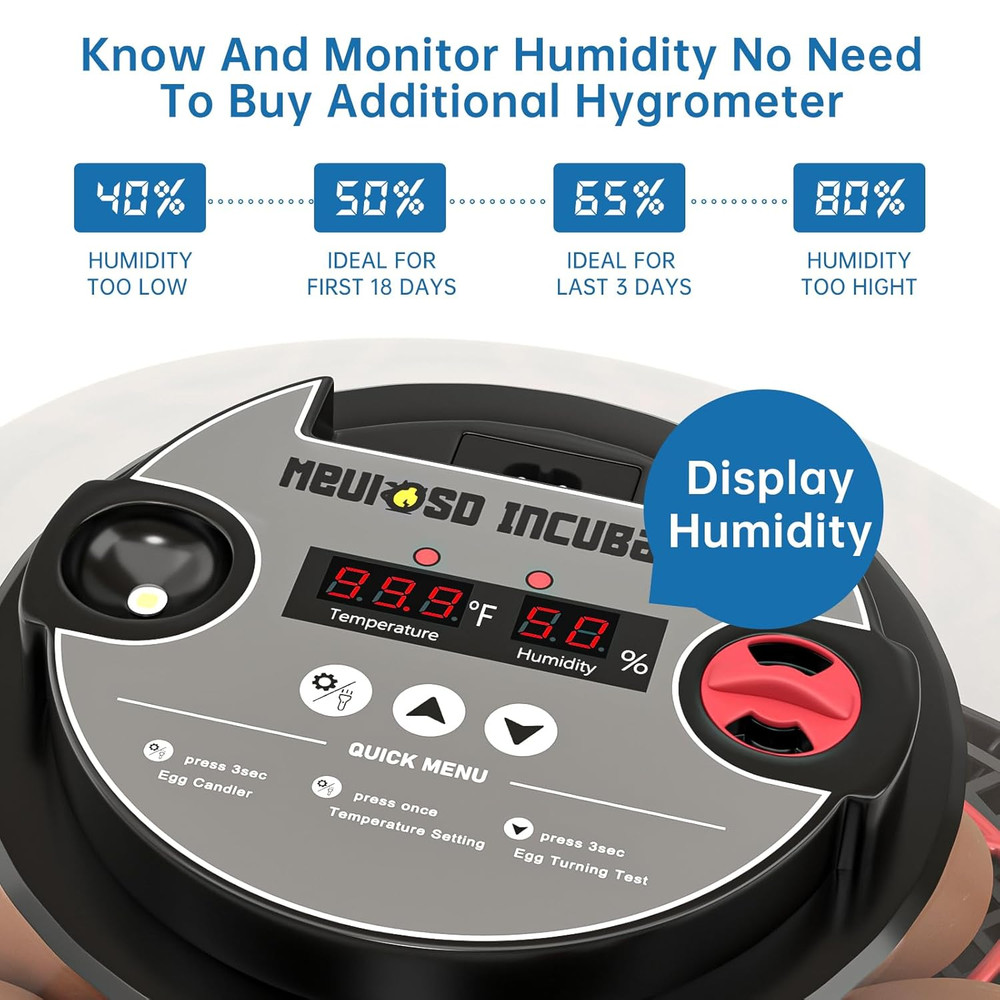 Automatic 12-24 Egg Incubator with Humidity Display & Egg Candler