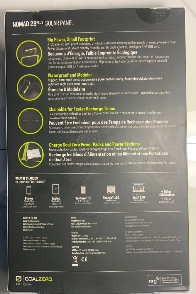 NEW Goal Zero Nomad 28 Plus Solar Panel