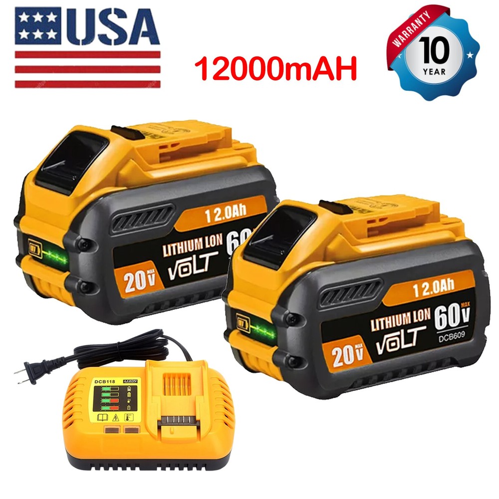 12Ah Replace Battery DCB606-2 DCB606 for Dewalt 20V 60V Max Battery & Charger