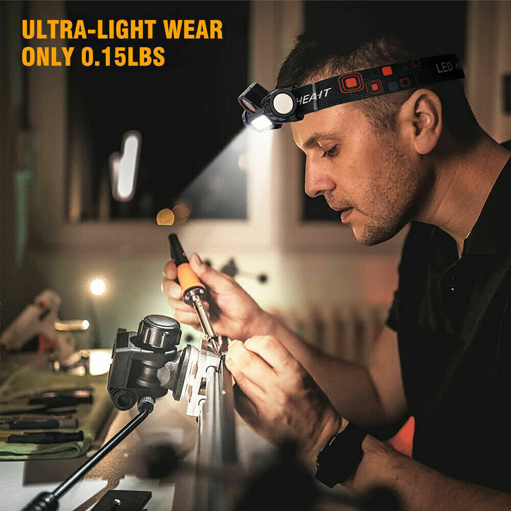 2 Pcs Headlamp Headlight Head Band Torch Waterproof Flashlight USB Rechargeable