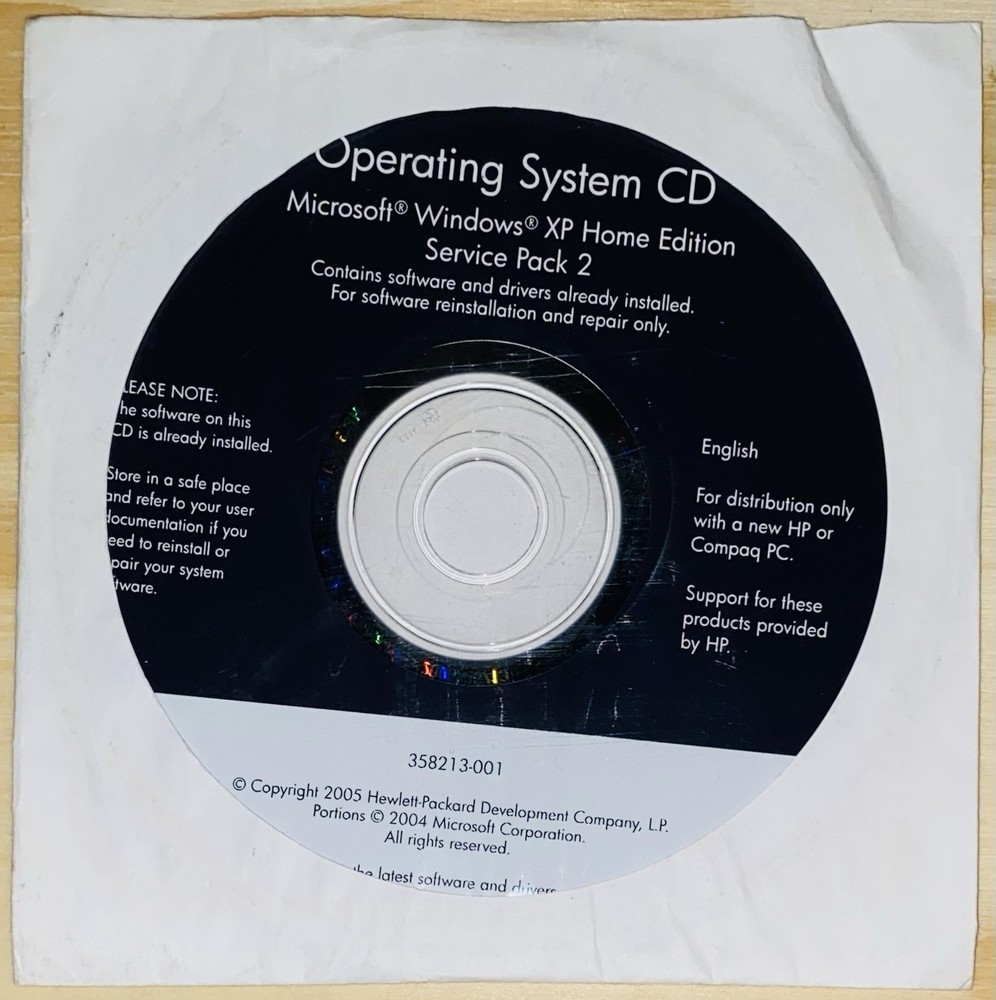 2005 HP Operating System CD Microsoft Windows XP Home Edition Service Pack 2 NEW