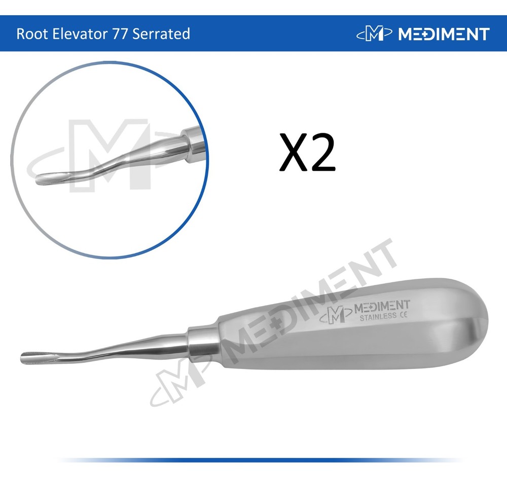 X2 German Root Elevator 77 Dental Instruments (Serrated) Light Handle Stainless