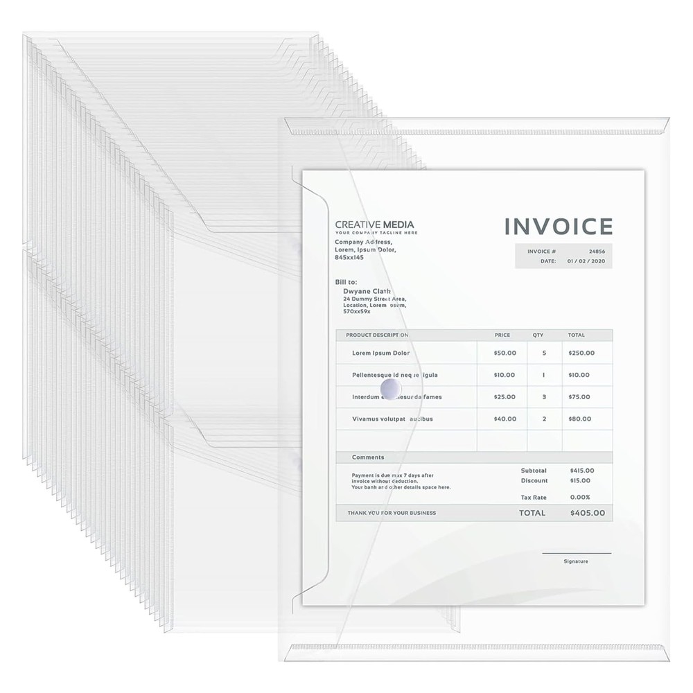 100 Pack Plastic Envelopes A4 Letter Size Plastic Envelope Clear Document Fol...