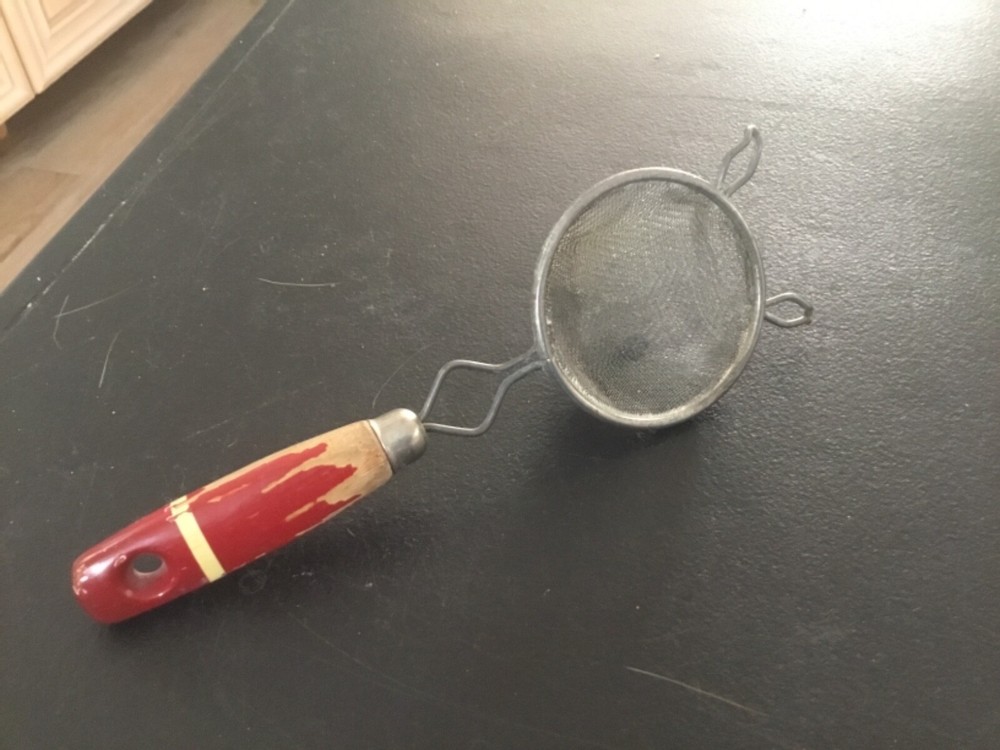 Vintage Red Wood Handled Small Strainer