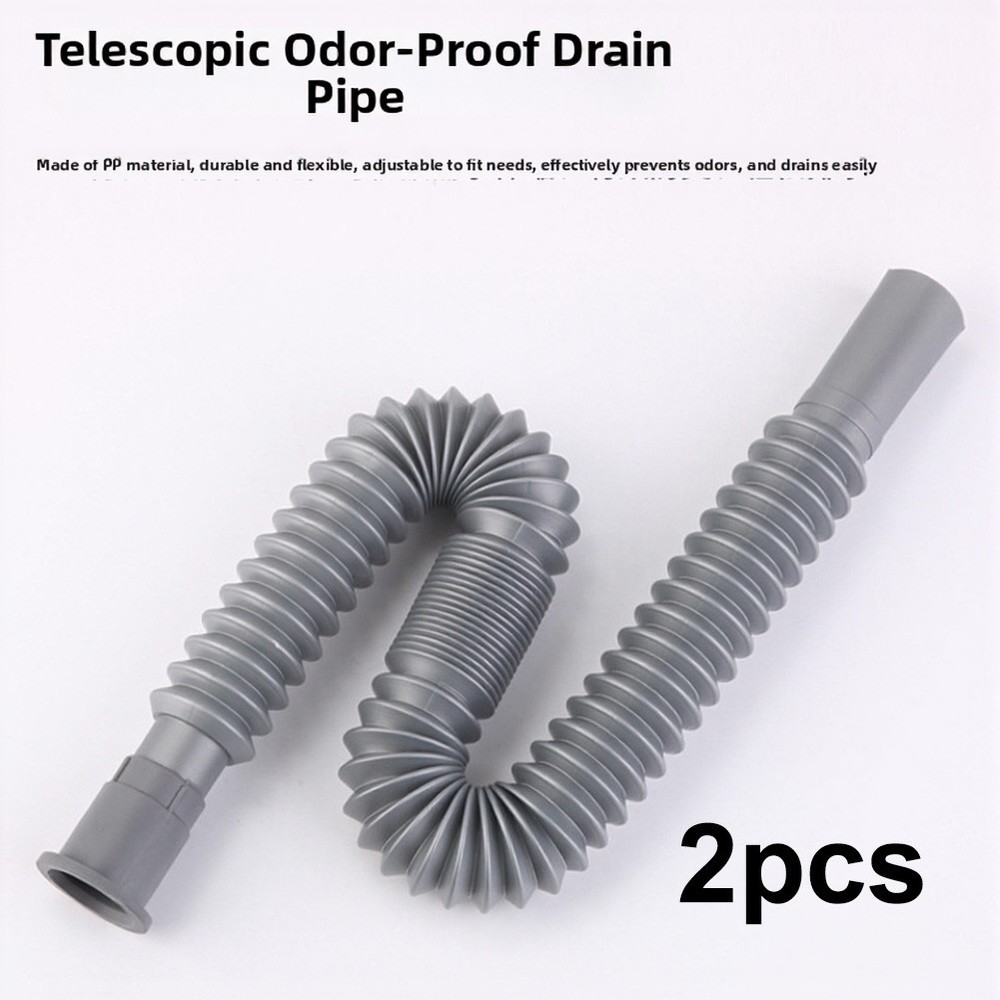 Flexible Drain Hose 2 PCS 80-90cm Extendable Plastic Pipe for Standard Sink Use