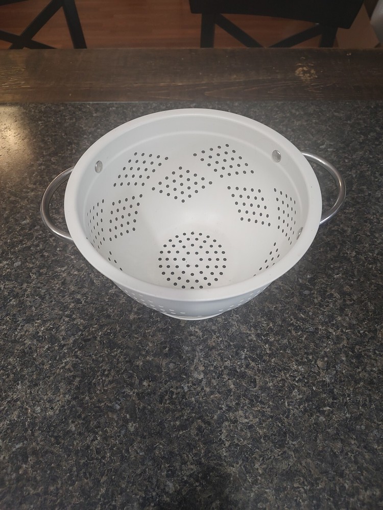 Colander Strainer Stainless Handles Cream Enamel white