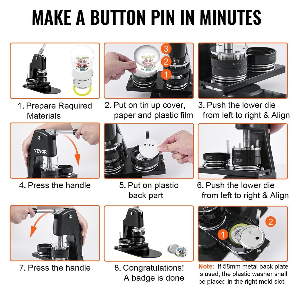 Button Making Machine 2-in-1 32mm 58mm Press with Accessories Kit