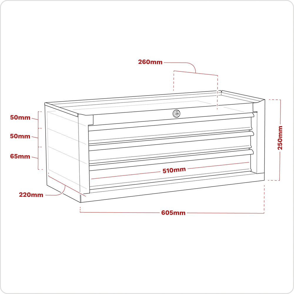 Sealey American Pro 3 Drawer Mid Tool Chest Red