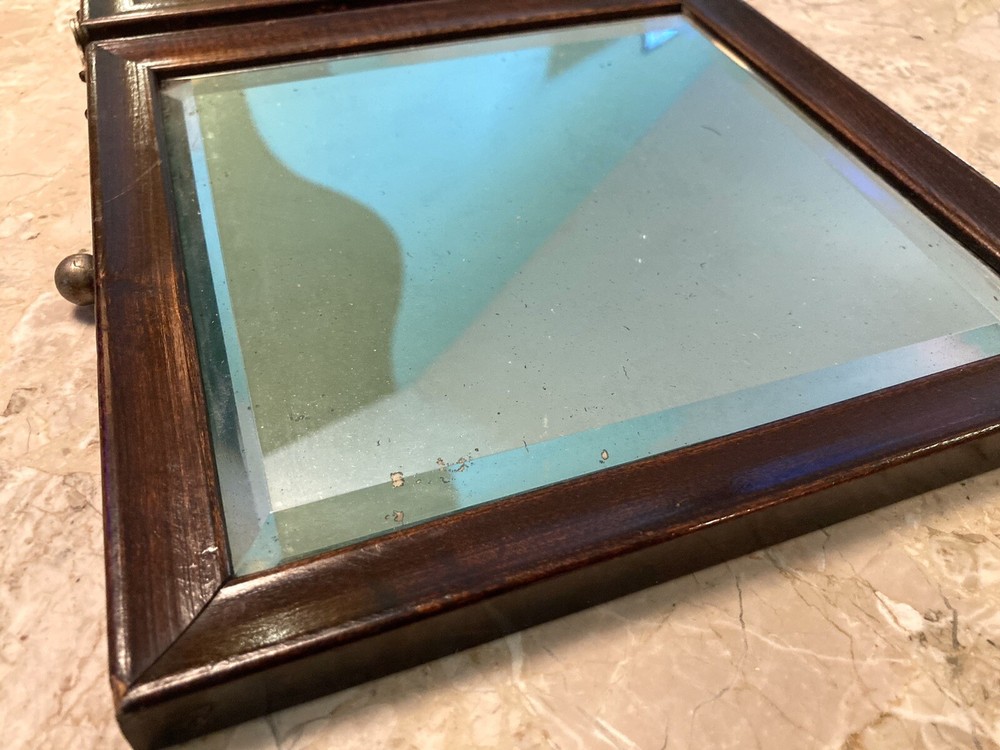 Antique TRI-FOLDING DRESSING TABLE MIRROR Beveled Edges Tri Fold 3 Mirrors