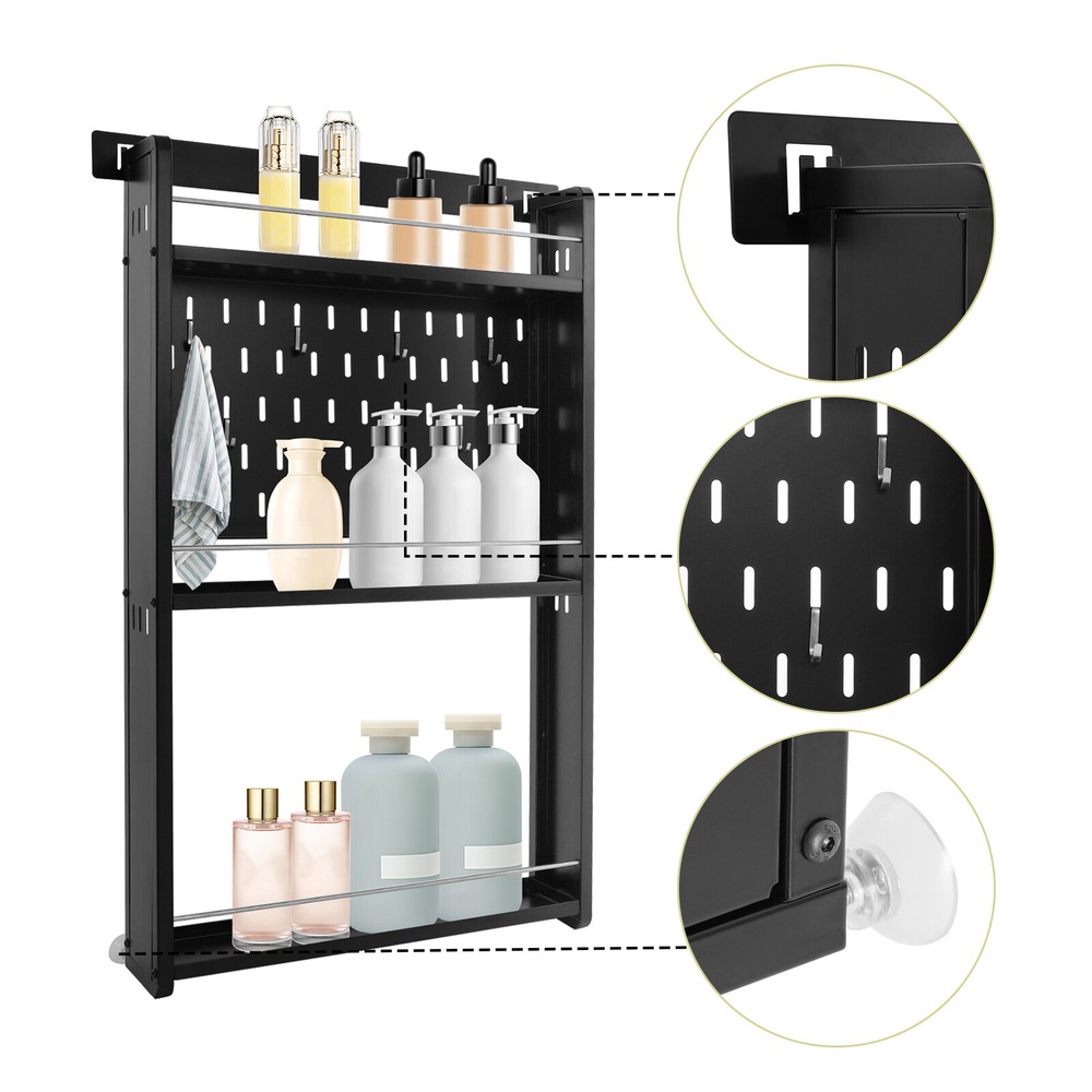 3 Tier Kitchen Storage Rack Wall-mounted Storage Rack w/ 6 Hooks for Home Hotel
