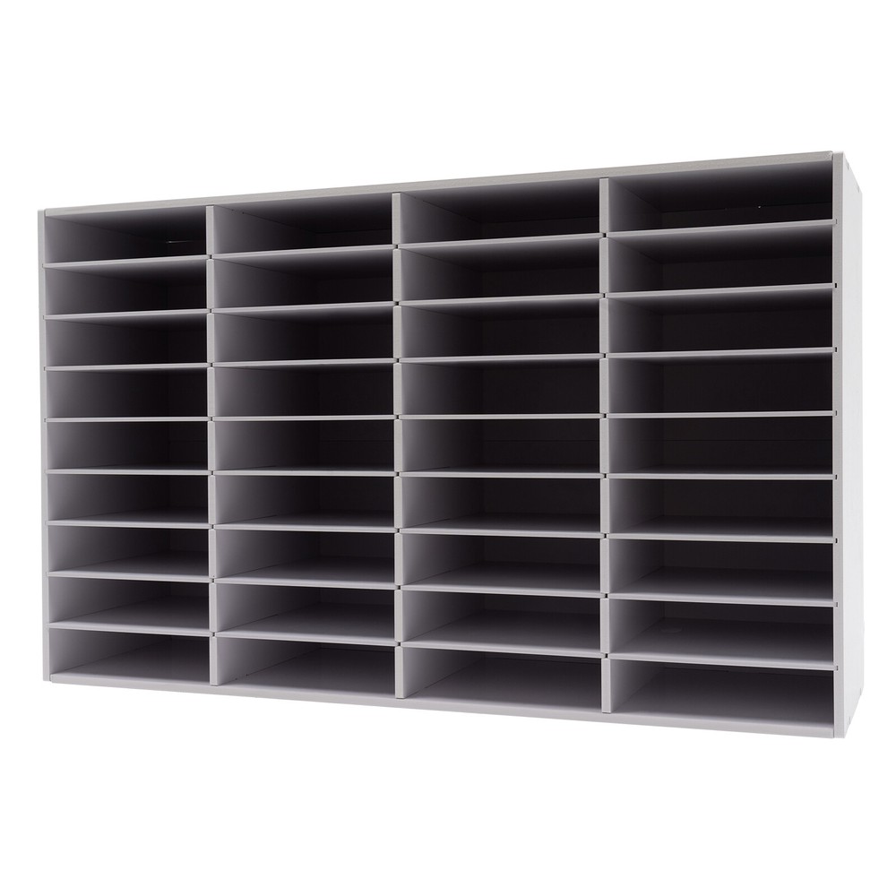 36-Compartment Literature Organizer, Durable Adjustable File Sorter, White