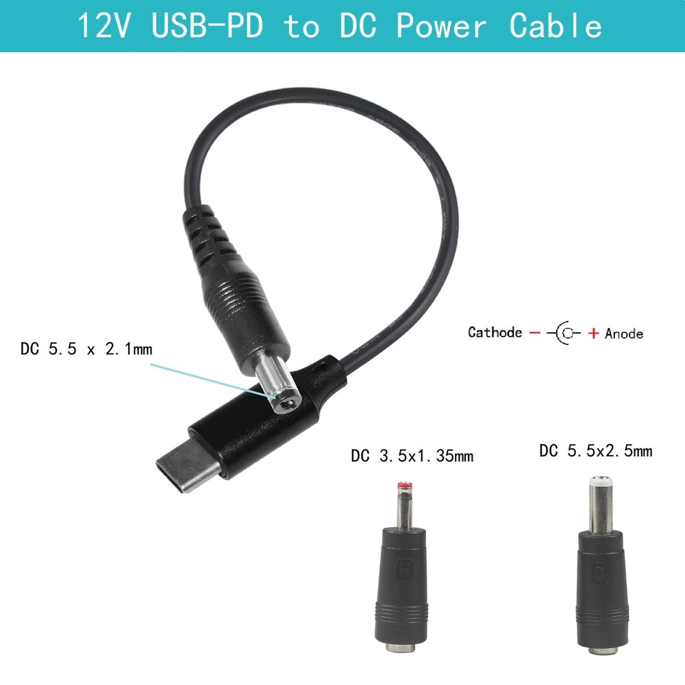 wininks Type-C to DC Power Cable - 3ft 12V USB-C PD 12V, Black