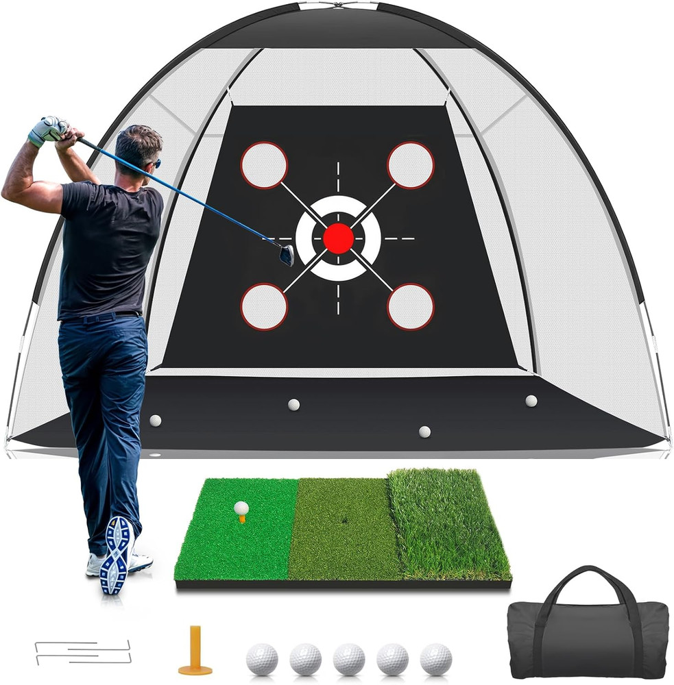 Golf Net with Practice Mat,Golf Hitting Aid Nets 10X7Ft for Backyard Driving