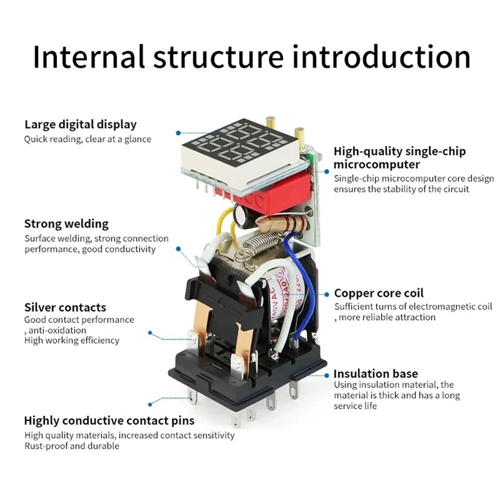 220V Digital Relay with Base for Cycle Time Control and Delay Function
