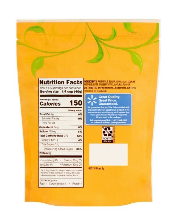 3 PACK Great Value Sweetened Dried Pineapple 6 OZ Each