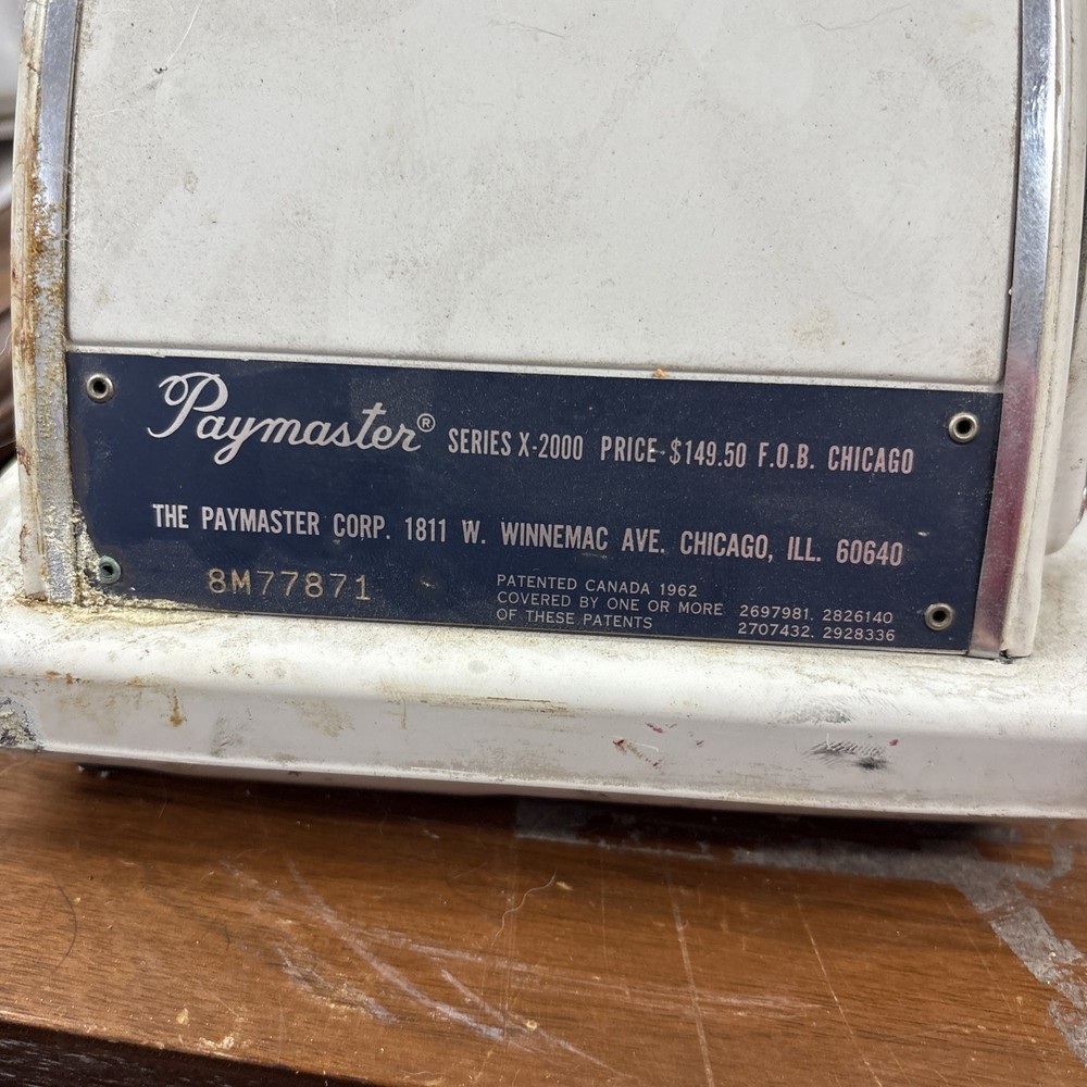 Paymaster Series X-2000 Check Writing Machine Vintage Blue/White MINT (No Key)