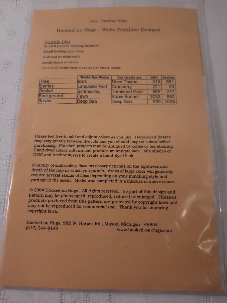 Wylie Primitive Collection 513 Feather Tree Punch Needle Pattern Fabric