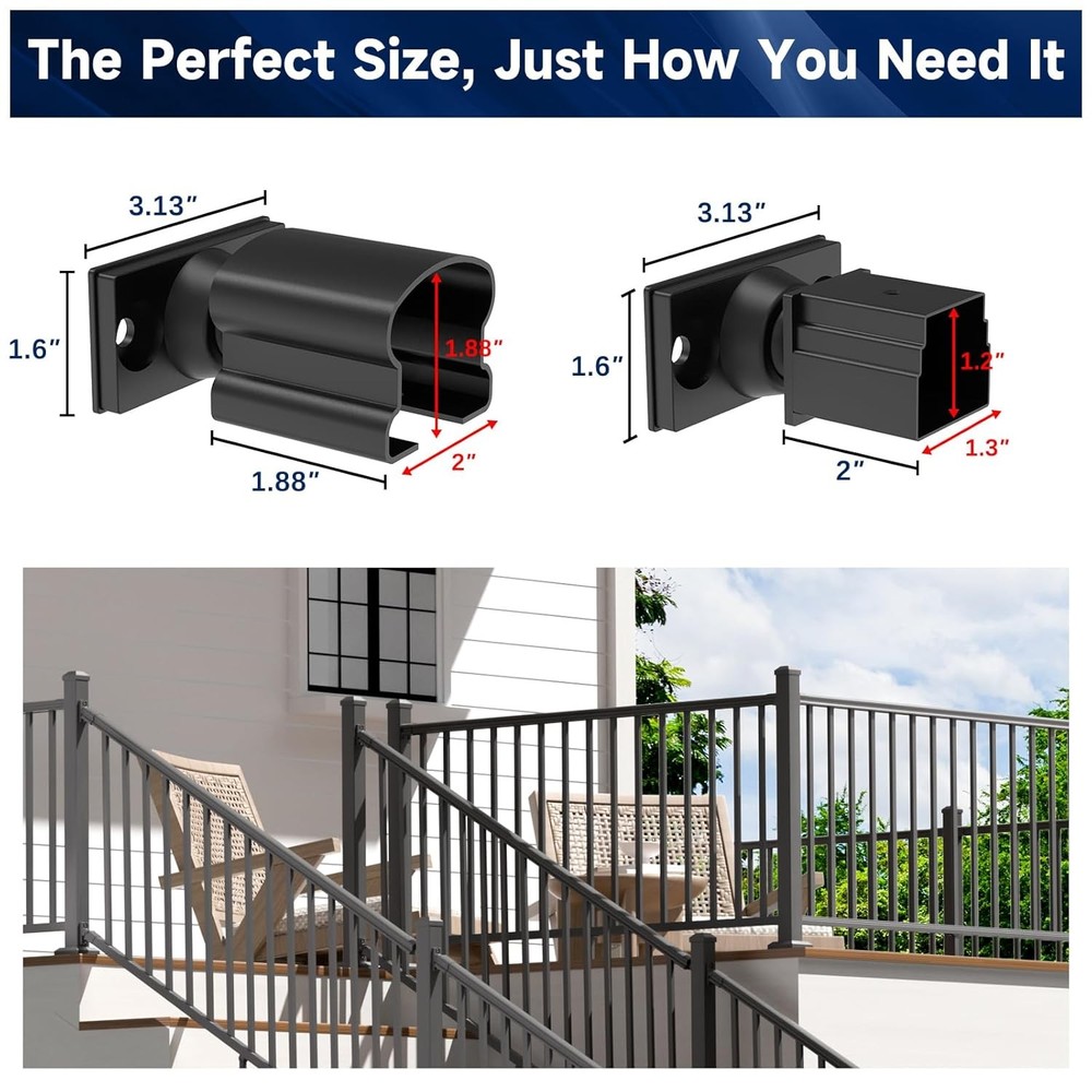 4 Pack Aluminum Deck Railing Bracket Connector, Adjustable Railing Bracket, Blac