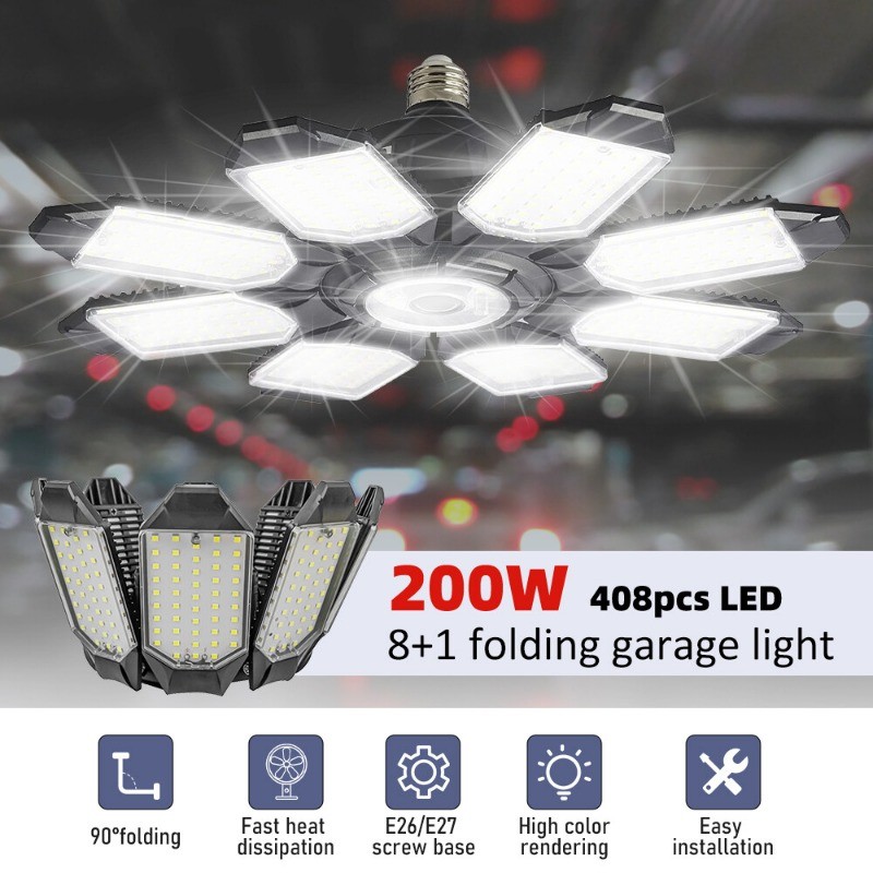12000000LM LED Garage Light Super Bright Work Shop Ceiling Light Deformable Bulb