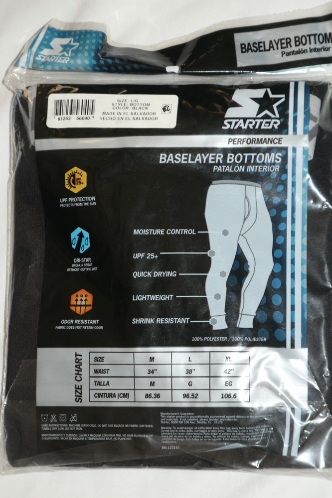 MEN'S STARTER PERFORMANCE BASELAYER BOTTOMS SIZE LARGE BLACK