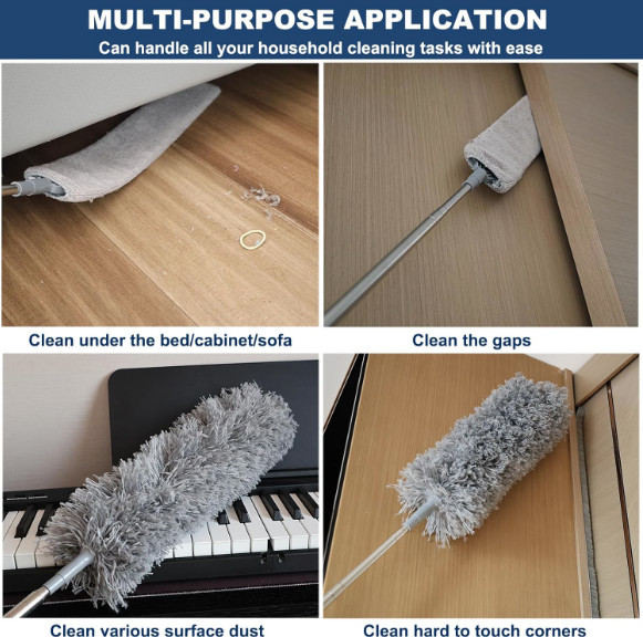 Microfiber Duster Cleaning Brush Dust Cleaner Bendable Handle Soft Extendable