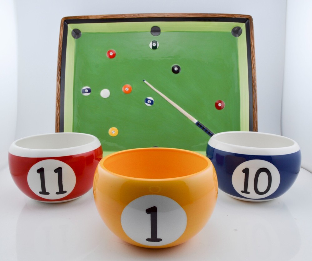 Sonoma Large 'Fun & Games' Billiard Table Serving Platter Plus 3 Snack Bowls