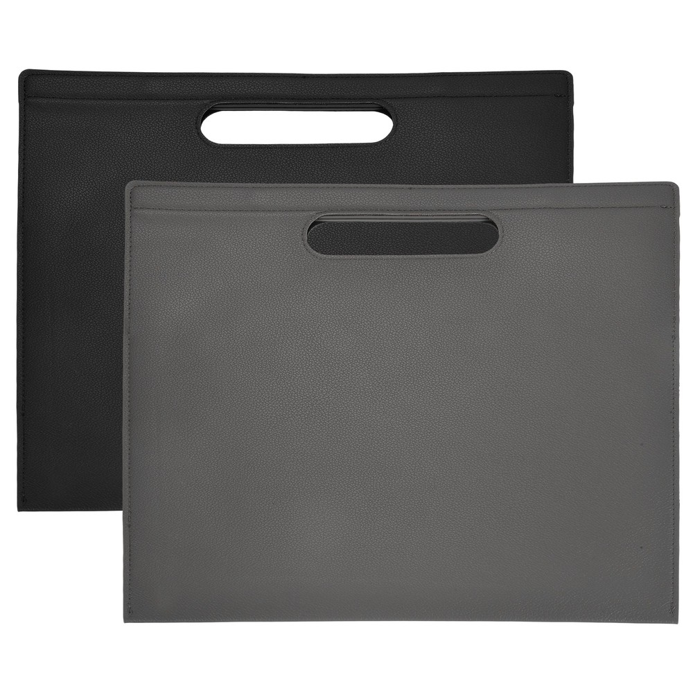 2Pcs PU Leather A4 File Folder with Magnetic Closure, Grey, Black
