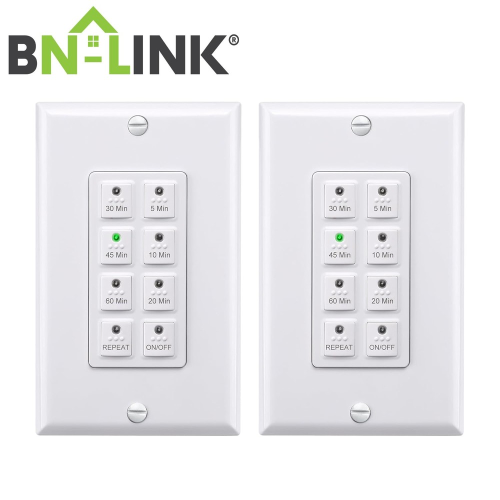 BN-LINK 2Pcs Countdown Digital In-wall Timer Switch w/Push Button for fan,lights