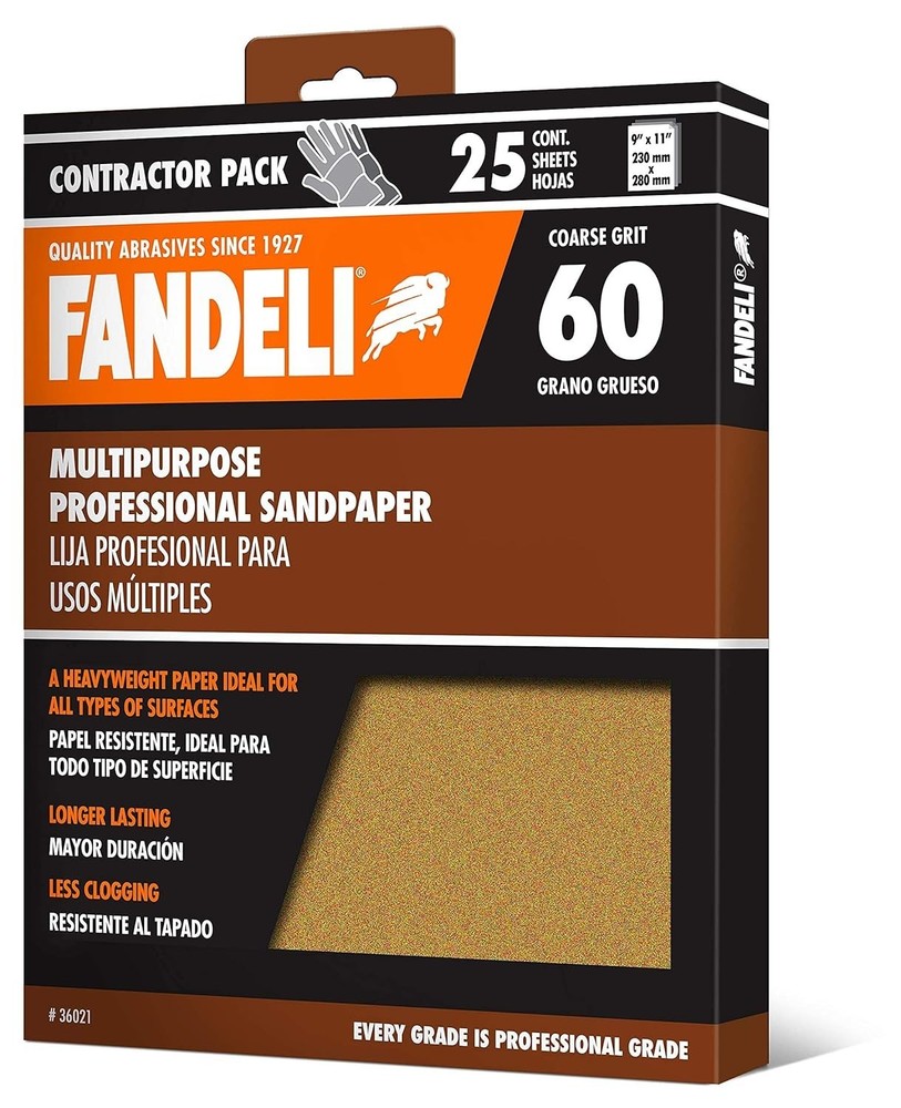060 Grit Multipurpose Sandpaper Sheets, Brown , 9" x 11", 25-Sheet