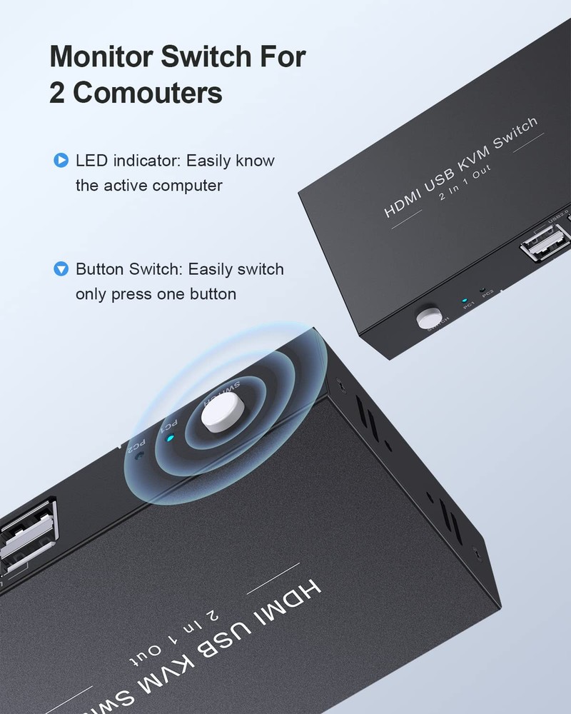 KVM Switch HDMI 2 Port Box,USB Switch selector with 4 USB 2.0 Hub Share 2 Com...