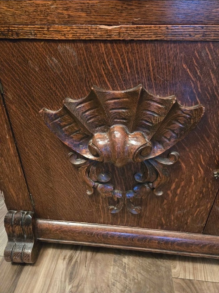 Antique Tiger Oak Buffet Sideboard Decorative