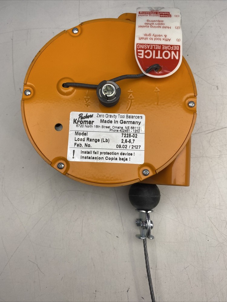 PACKERS KROMER 7228-02 Zero Gravity Tool Balancer Missing some hardware