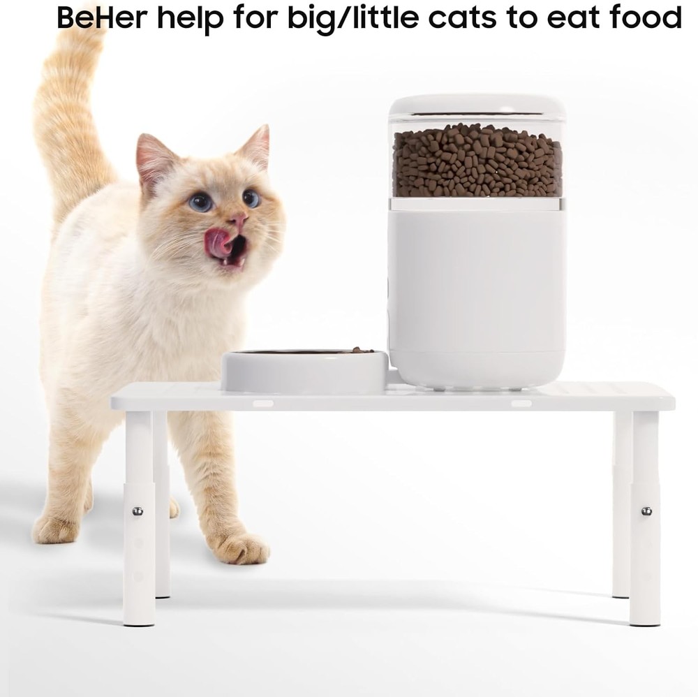 Adjustable Automatic Cat Feeder Stand - Non-Slip Elevated Holder White Only